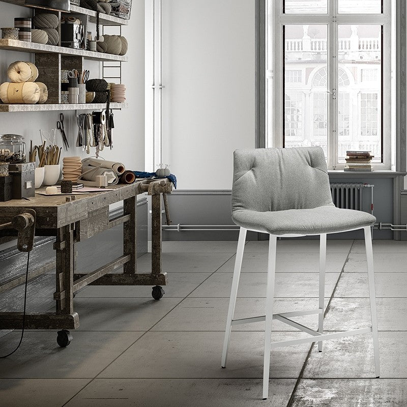 Luxury fabric bar stool with elegant metal legs, kitchen stool without armrests