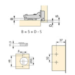 Emuca Spanje Model 1011452 set of 20X91 Titanium Stalen Elleboog Hinges Soft close With Schroef-On Inzetpcken height 0