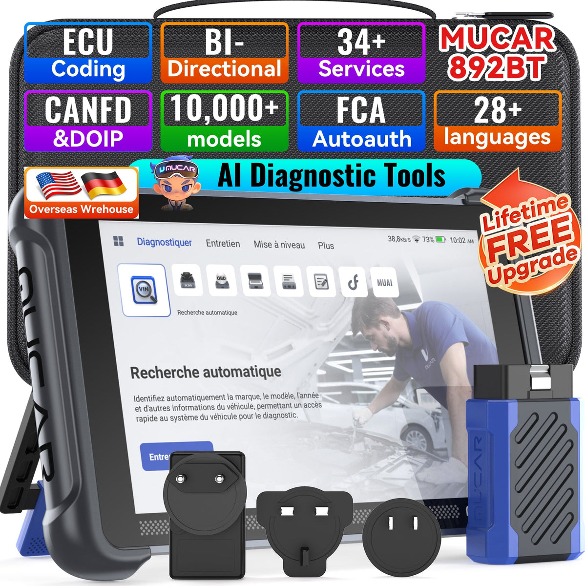 MUCAR 892BT 35 Resets Lifetime free updates professional CANFD DOIP AI intelligent Diagnostics tool full system OBD2 Car scanner