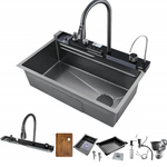 STAINLESS STEEL waterfall kitchen faucet extra large single sink digital display multifunctional sinks