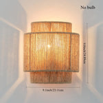 Hemp rope rattan wall light antique Asia Hotel indoor living room bedroom and office vanity modern E27 woven bedside light