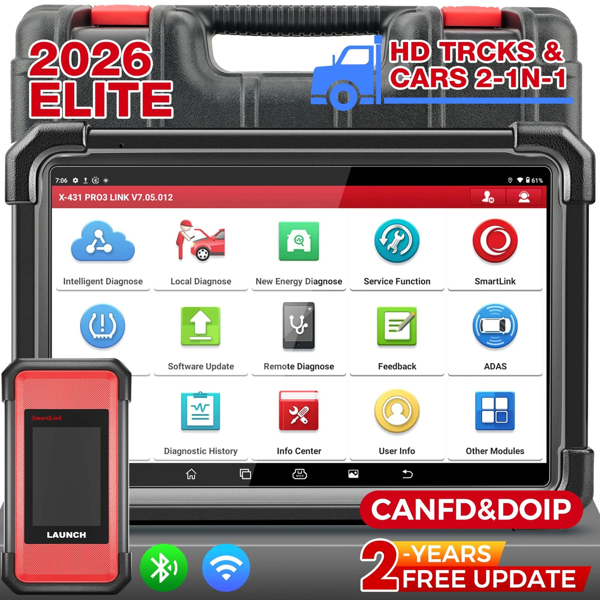 LAUNCH automotive truck diagnostic tool X431 PRO3S+ Smartlink HD 12V 24V OBD OBD2 code reader activeringstest ECU coding