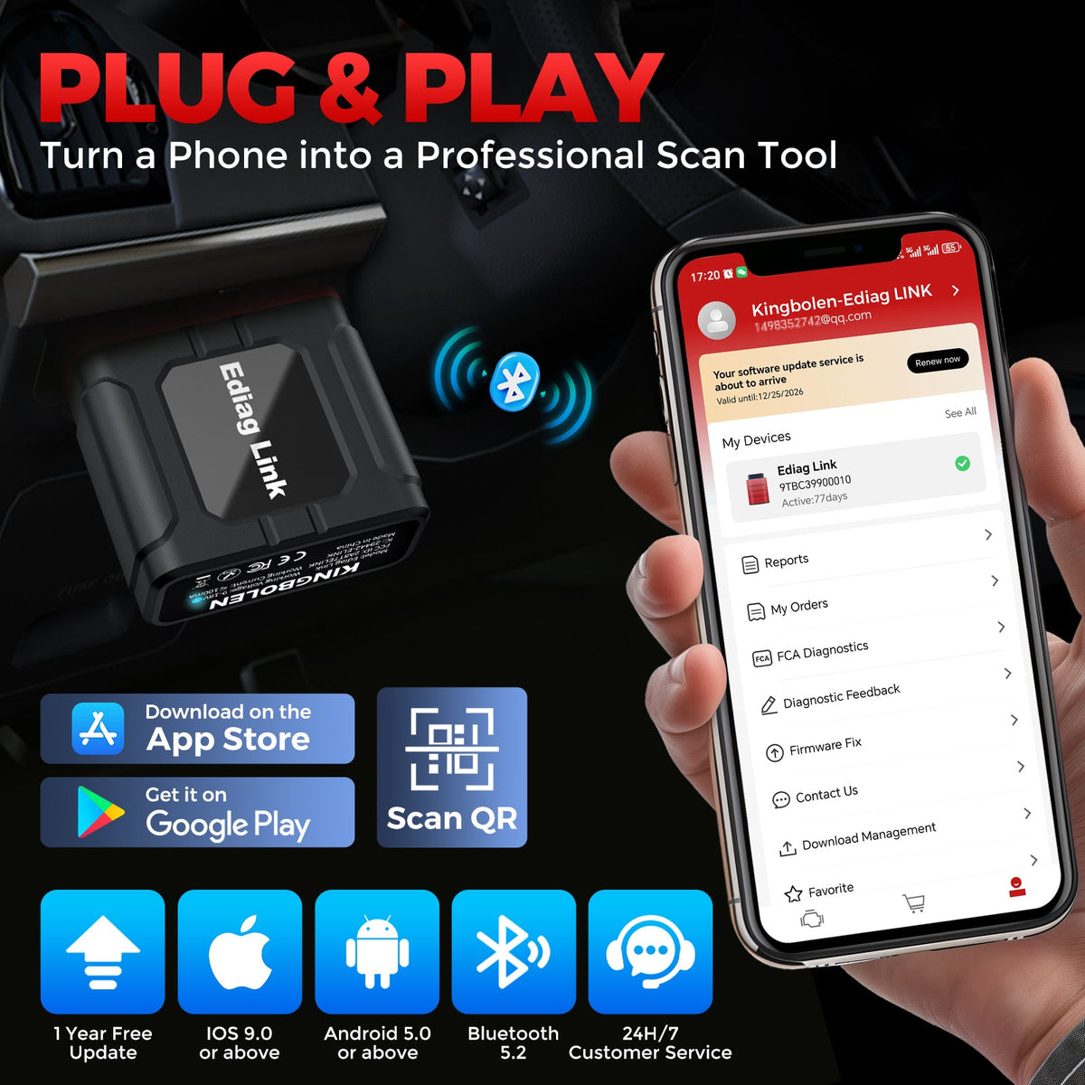 2026 KINGBOLEN Ediag Link bidirectional test Auto code reader 10 Reset with 1 year free Software