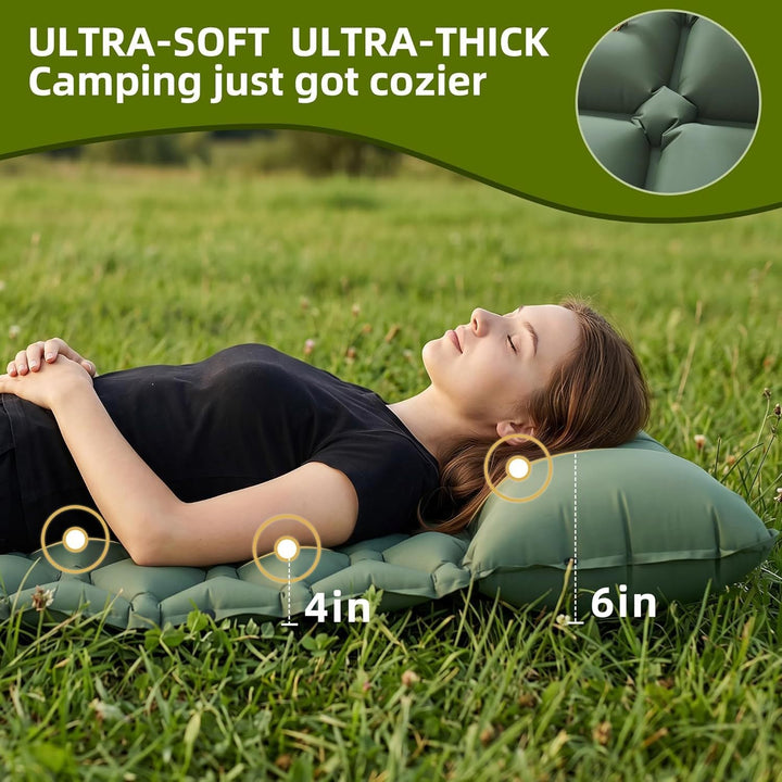 folding inflatable campingmatras for on the veld, ultralicht, with built-in pump, voetkussen, compact and lightweight