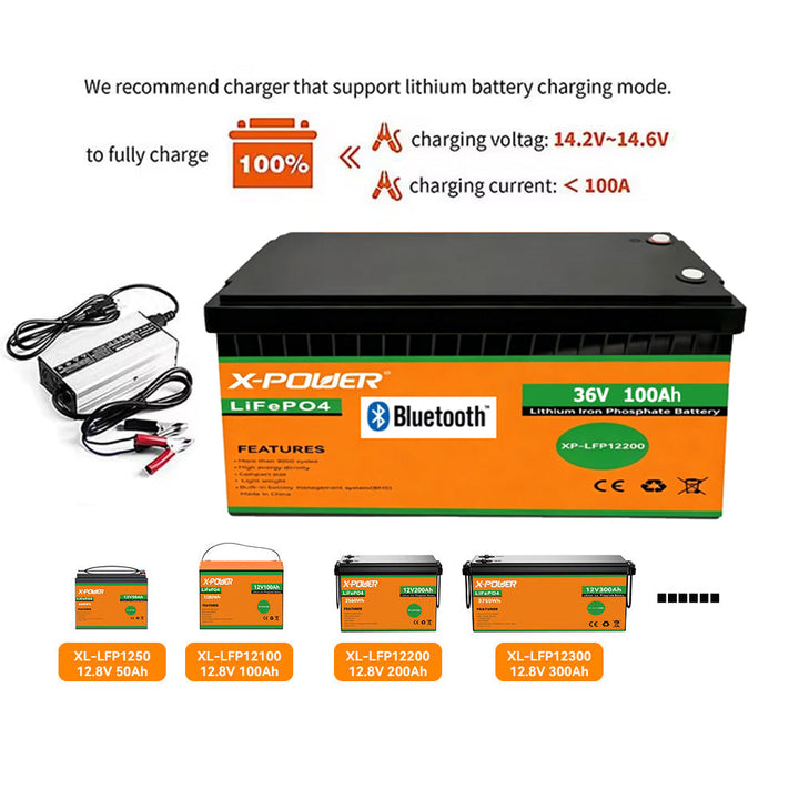 US Stock 12V LiFePO4 battery with built-in BMS 100Ah 200Ah 3000+ Deep Cycle IP54 for Maritiem, Camper, Off-grid solar-energy system