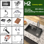 STAINLESS STEEL kitchen faucet with integratede digital display and waterval faucet, geëmbosseerde sink for kitchen