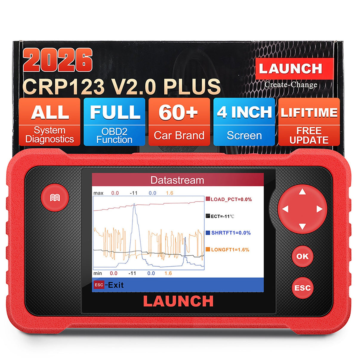 LAUNCH CRP123 V2.0 PLUS basisdiagnosetool full system OBD2 scanner with 8 reset functions, lifetime free