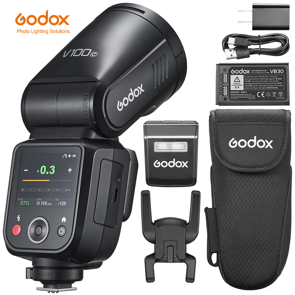 Local stock Godox V100 round head camera flitser wireless transmission Speedlite flitser for Canon Nikon Sony Fuji Olympus