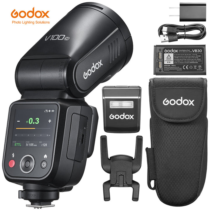 Local stock Godox V100 round head camera flitser wireless transmission Speedlite flitser for Canon Nikon Sony Fuji Olympus