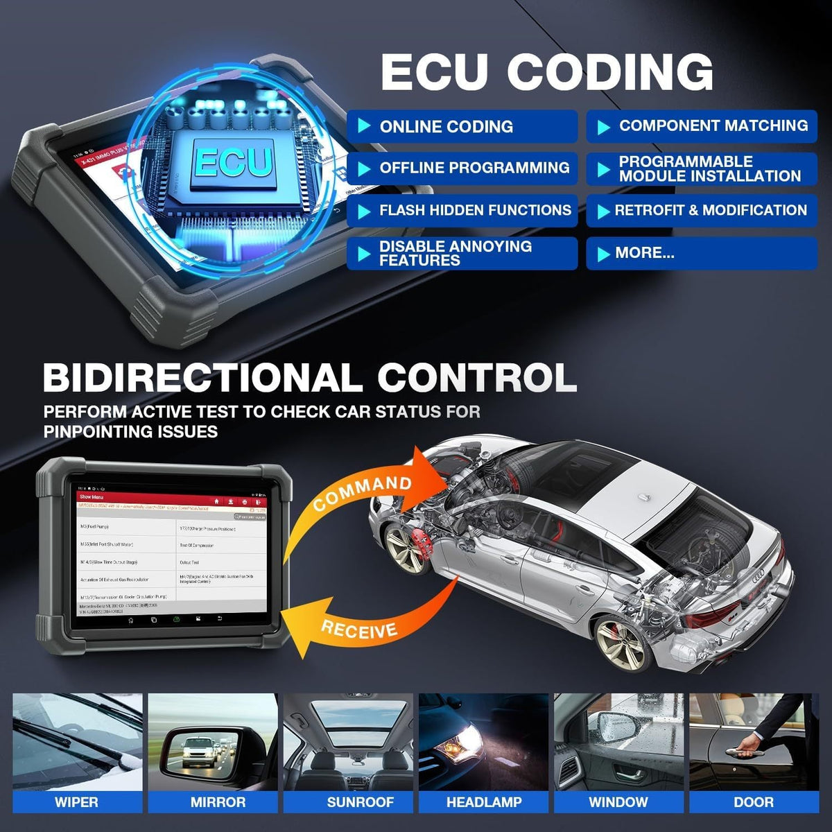 USA EU warehouse launch X431 Immo Plus Car key programmer bidirectional control OBD2 tool Key programming tool