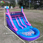 Commercial PVC dual-lane inflatable water slide for outdoor use, wet and dry inflatable slide with splash pool and blower for family parties