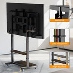 Rolling tv-floor stand for 40-100 inch LCD LED-screen TV-car with wheels, in height adjustable