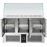 GGM Gastro Saladette PREMIUM Prep Counter Refrigeration 1368mm Three-Door Model high Glass Top A+++ Energy-Efficient automati