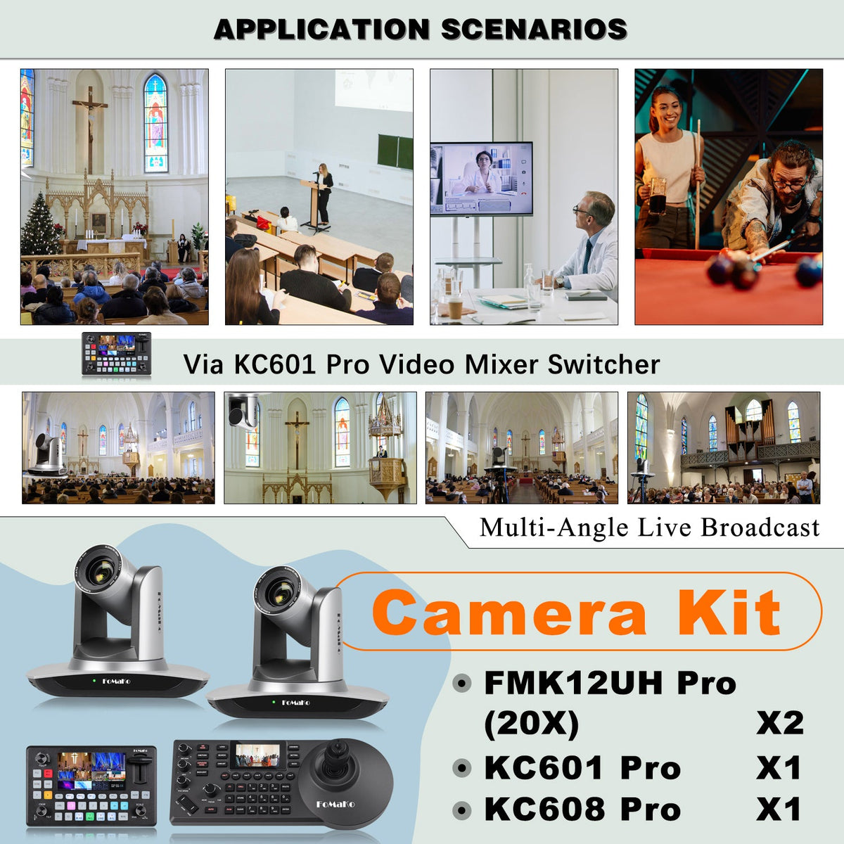 Fomako Bh440 Fmk12uh Pro (20x) Hdmi Ai Track Ptz Camera With Ptz-Controller and Videomixer Swhitecher For Concert Live Stream