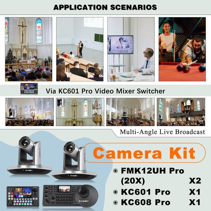 Fomako Bh440 Fmk12uh Pro (20x) Hdmi Ai Track Ptz Camera With Ptz-Controller and Videomixer Swhitecher For Concert Live Stream