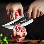 Hand-forged chef knife set of high-quality carbon steel, including meat cleaver, for buitenkeuken