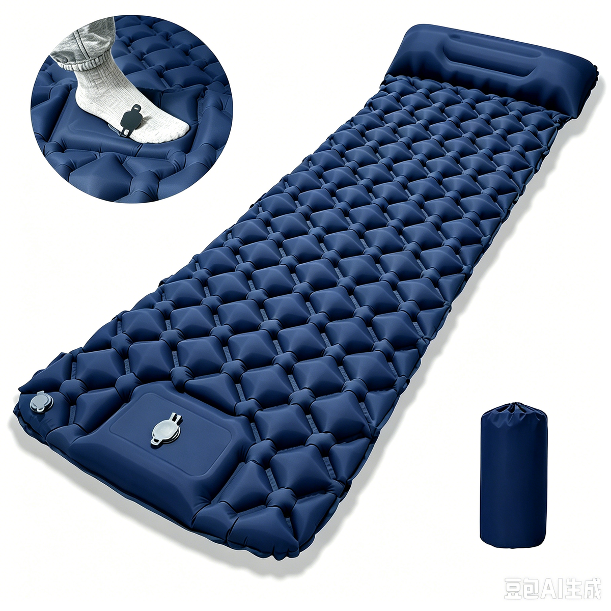 Folding inflatable campingmatras for on the veld, ultralicht, with built-in pump, voetkussen, compact and lightweight