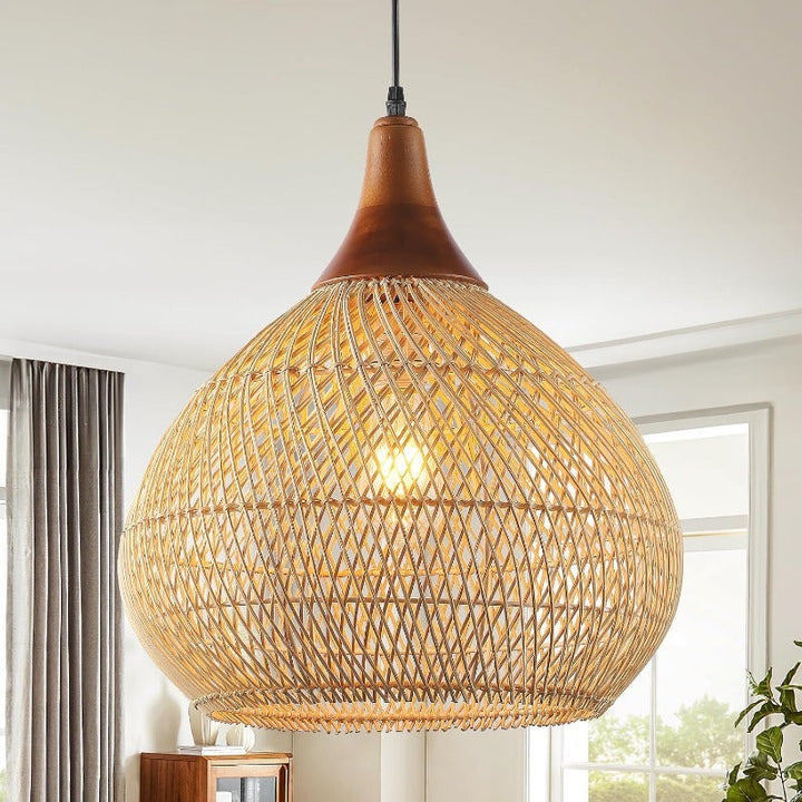 Rattan pendant light rattan chandelier handwoven Boho pendant light for dining room kitchen island living room