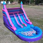Commercial PVC dual-lane inflatable water slide for outdoor use, wet and dry inflatable slide with splash pool and blower for family parties