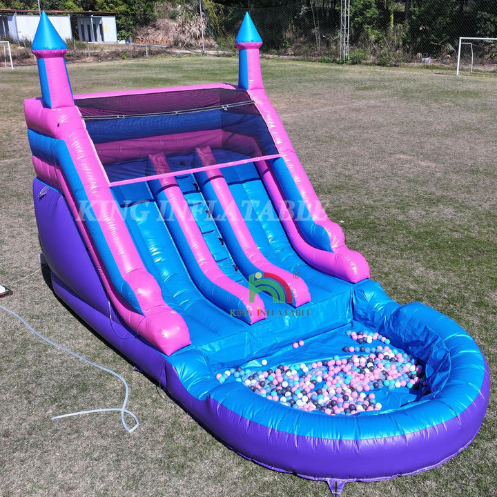 Commercial PVC dual-lane inflatable water slide for outdoor use, wet and dry inflatable slide with splash pool and blower for family parties