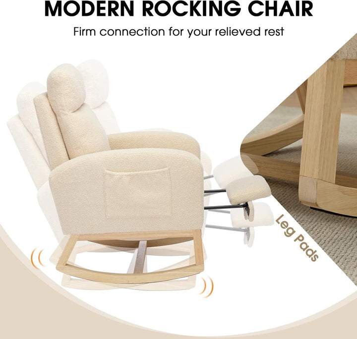 Modern rocking chair Teddy upholstered comfortable Rocker armchair footrest side pocket living room