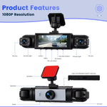 Podofo 3.16'' Dashcam 4-lens 1080P DVR camera 480P links-rechts-achteruitkijkspiegel lusopname nachtzicht bewegingsdetectie v