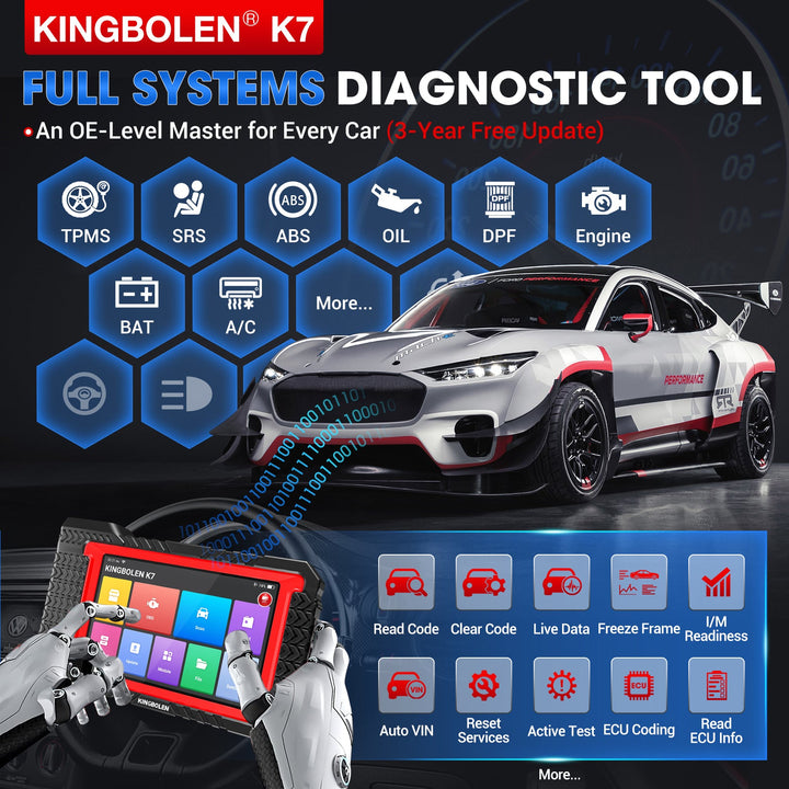 Kingbolen K7 PK D7 ECU-coding 36+ reset functions active test automatic VIN OBD2 scanner car diagnostics machine tool for all