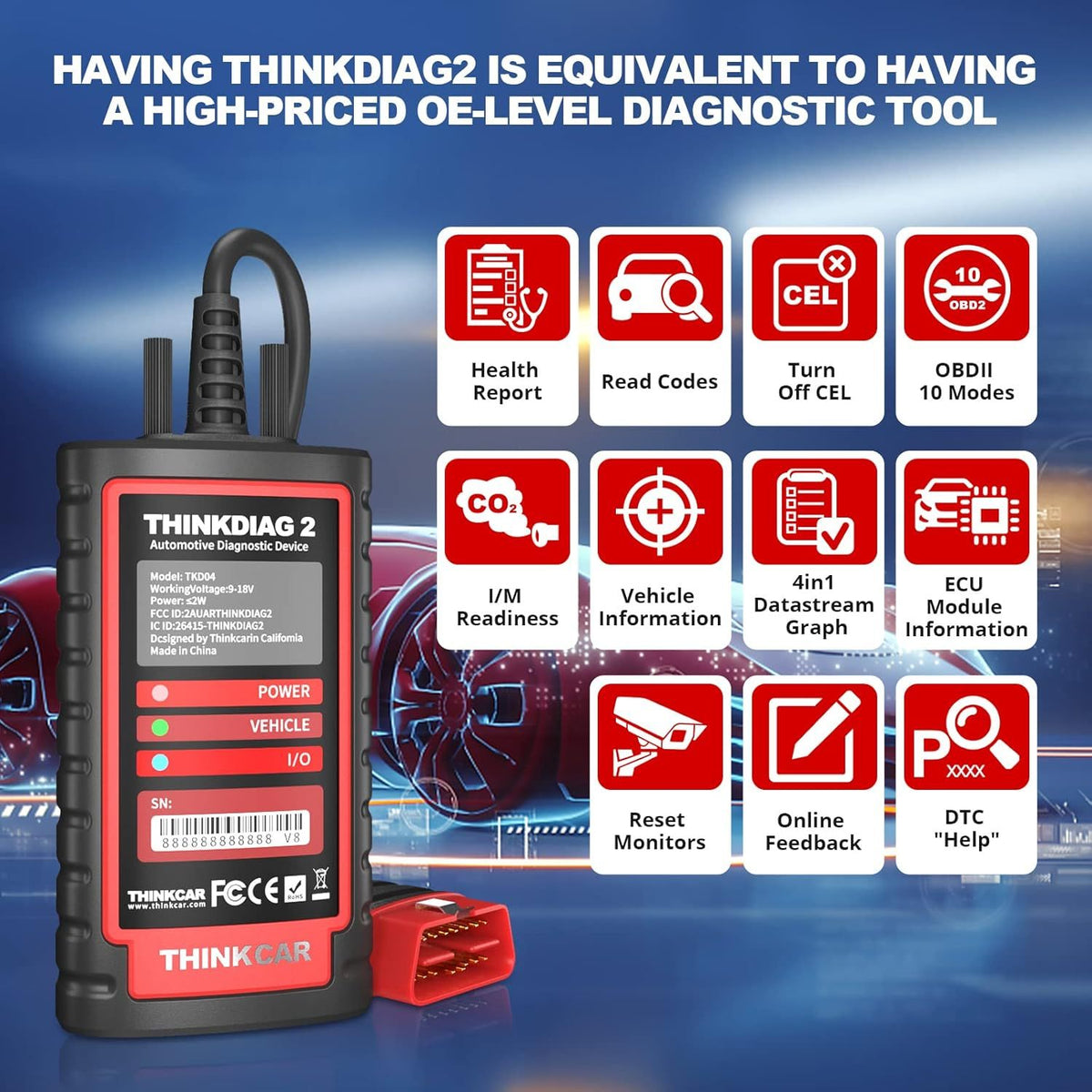 THINKCAR Thinkdiag2-support can Fd-Protocollen OBD2 Scanner All Software 1 year free updates Auto diagnostic tool