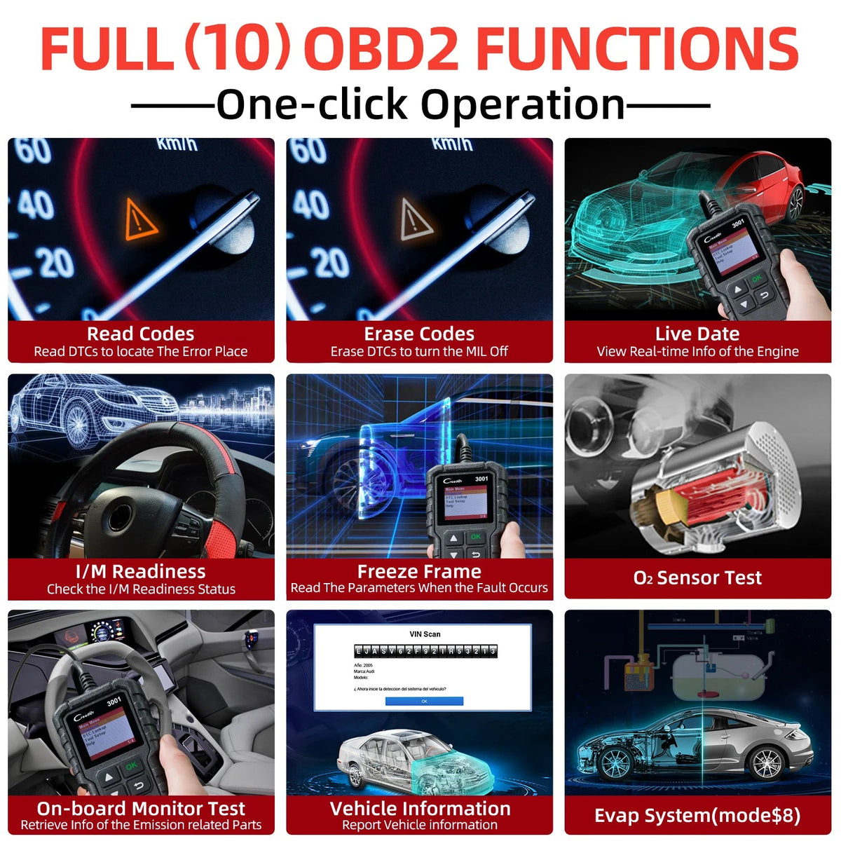 LAUNCH Amazon Best Seller 2026 Creader3001 diagnostic tool for All Cars, Engine Fault Code scanner, free updates, professiona