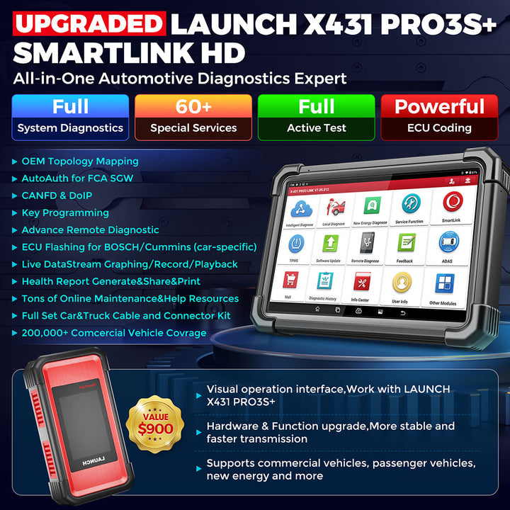LAUNCH X431 PRO3S+ SmartLink HD Auto- and vrachtwagen diagnostic tool 12V/24V full system scanner OBD OBD2 code reader