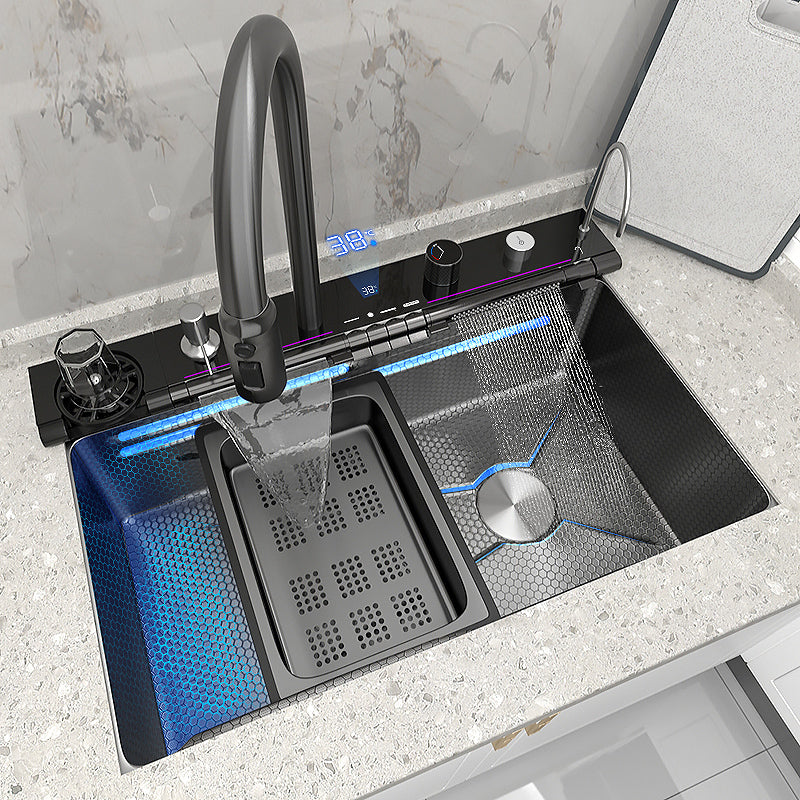 new waterfall kitchen faucet stainless steel multifunctional large single sink integrated digital display sink