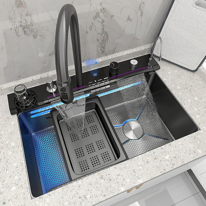 new waterfall kitchen faucet stainless steel multifunctional large single sink integrated digital display sink