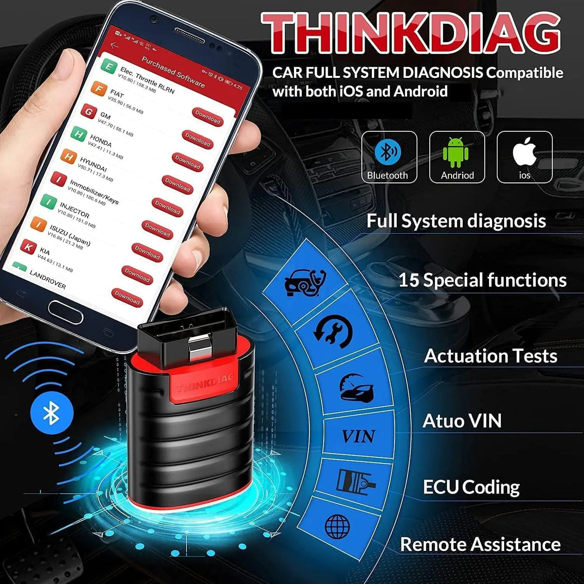 2026 Thinkdiag Hot Version Full system All cars 16 Reset Service OBD2 Diagnostics Tool ECU coding Active test 1 Year free