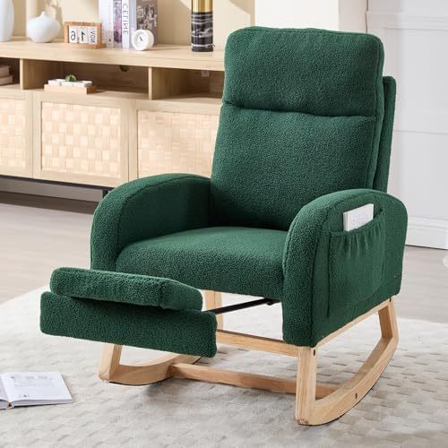 Modern rocking chair Teddy upholstered comfortable Rocker armchair footrest side pocket living room