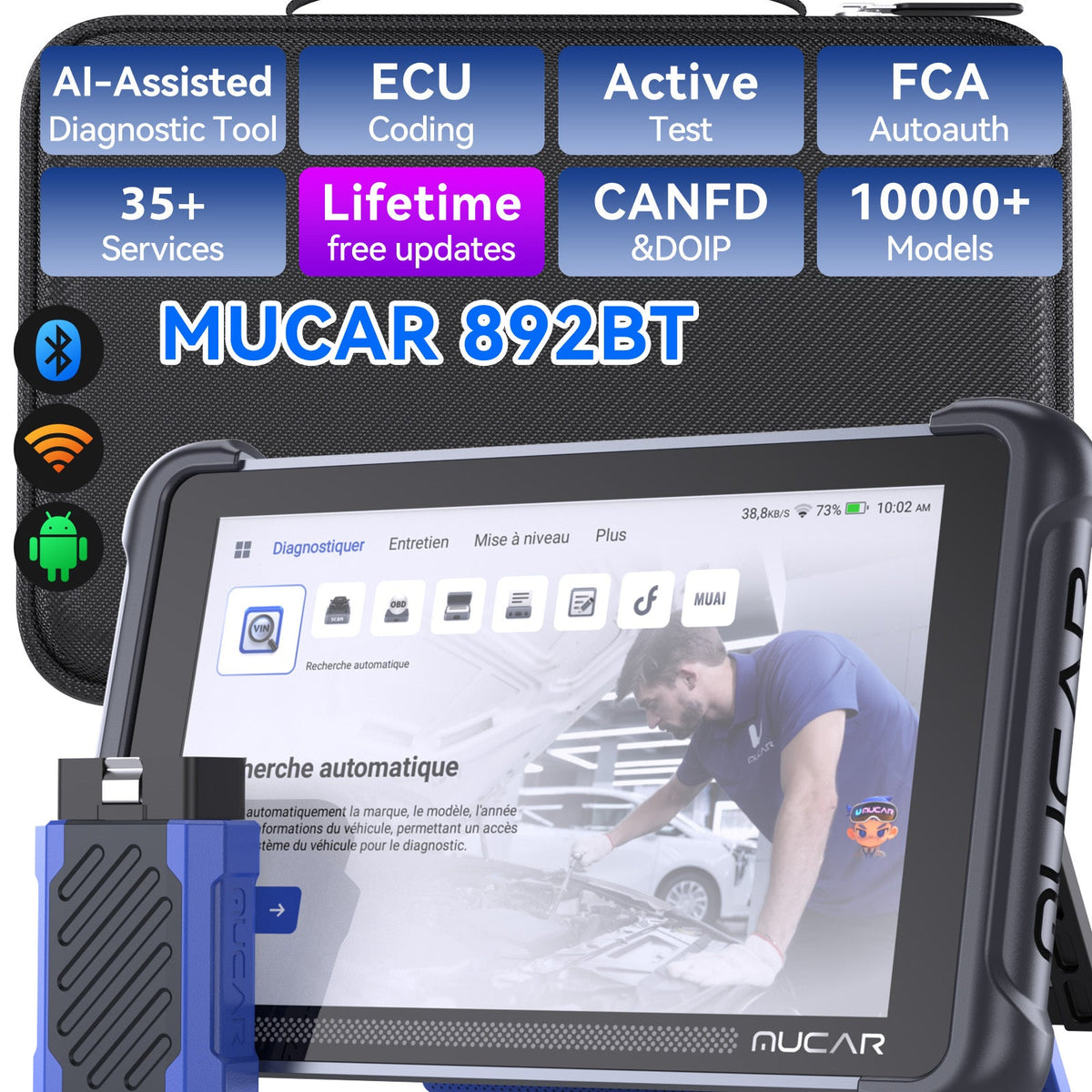 MUCAR 892BT AI intelligent OBD2 Scanner diagnostic for car repairs full system bidirectional test 35 Reset functions Scan