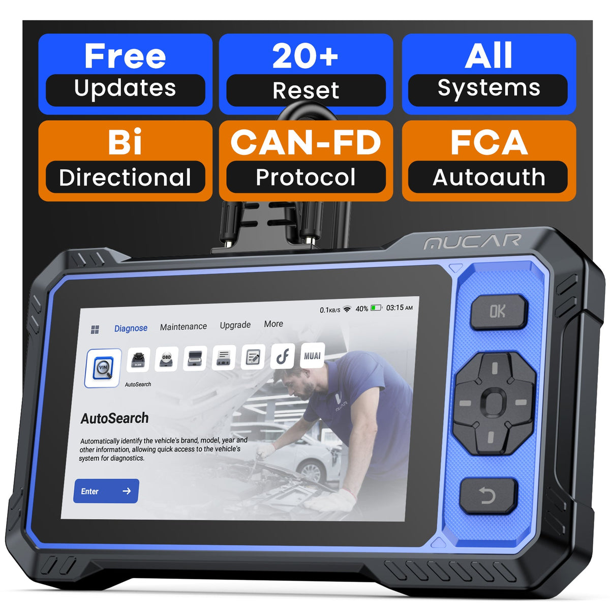 MUCAR 682 AI-aangedreven diagnostic tool with immobiliser-coding, versnellingsbak-herprogrammering, ABS-ontluchting, oil-rese