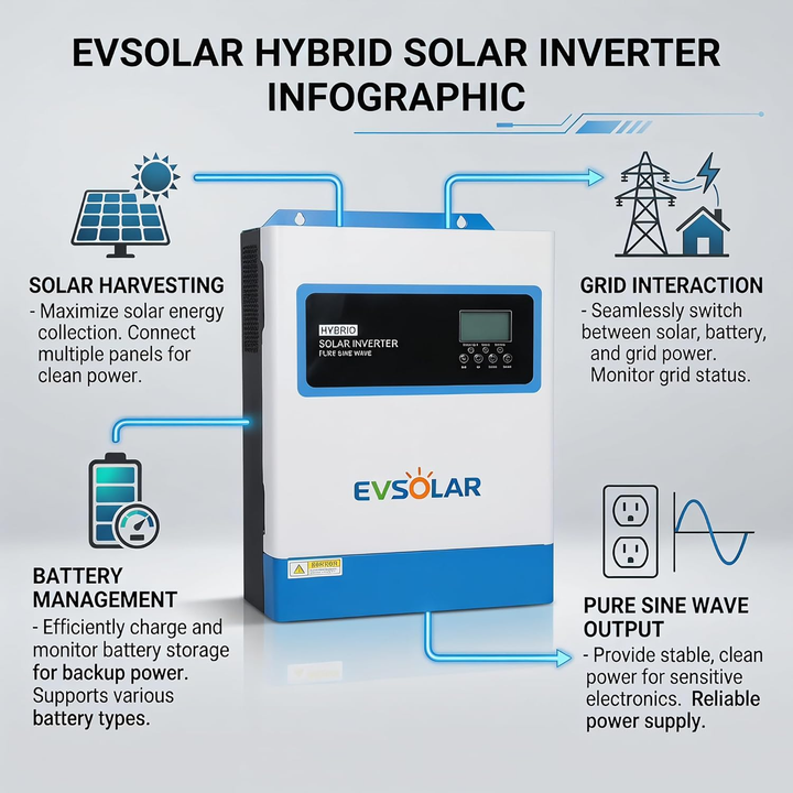 6200W Hybride Solar Inverter 48V DC to 220V/230V AC Pure Sine Wave Inverter 6,2KW On Grid dual Output with MPPT 120A Solar Ch