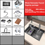 New waterfall kitchen faucet stainless steel multifunctional large single sink integrated digital display sink