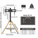 Corner TV Floor Stand with Sintered-Stone Shelf, Height-Adjustable Tripod TV Mount for 40–75 Inch Screens