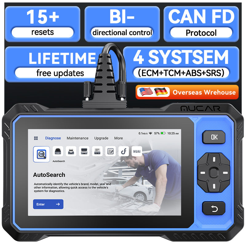 MUCAR 632 lifetime free update OBD2 scanner ABS ECM TCM SRS system DPF Oil Reset Actuator Control CANFD Car AI Diagnostics tool