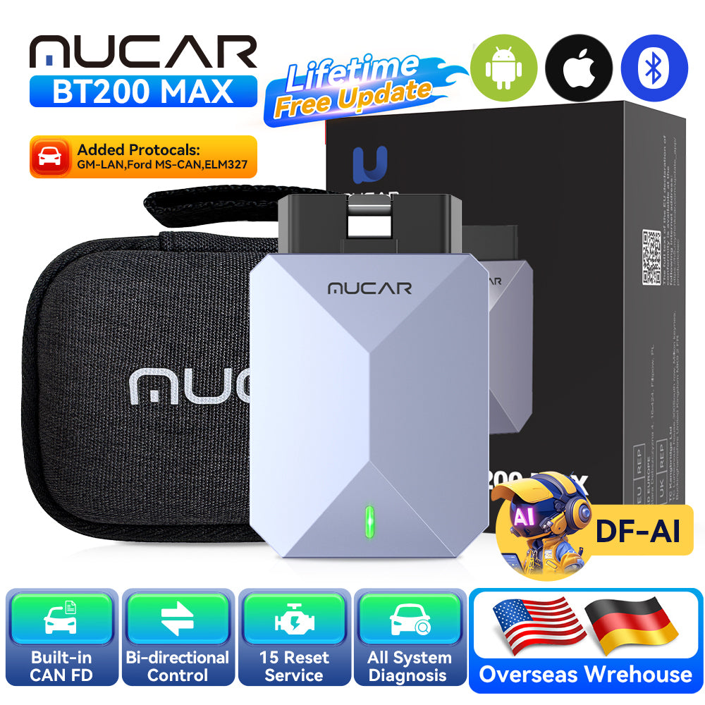 MUCAR BT200 MAX Bidirectional Automotive Tool ELM327 OBD2 Bluetooth scanner CANFD 15 Reset full system Diagnostics code reader