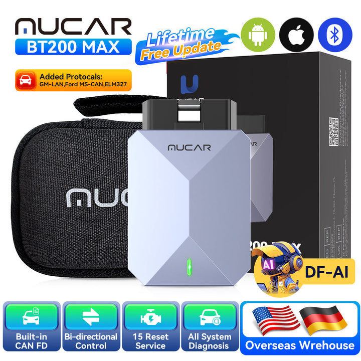 MUCAR BT200 MAX Bidirectional Automotive Tool ELM327 OBD2 Bluetooth scanner CANFD 15 Reset full system Diagnostics code reader