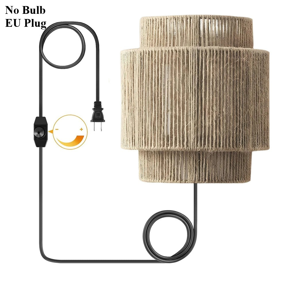 9Inch rattan wall sconce Boho home Decor wall light fixtures with hemp rope rustic lighting for bedroom bathroom hallway entryway