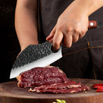Ultrascherp Japans slagersmes with vingeropening, ontbeenmes, meat cleaver, stainless steel chef knife, full tang, wooden handle