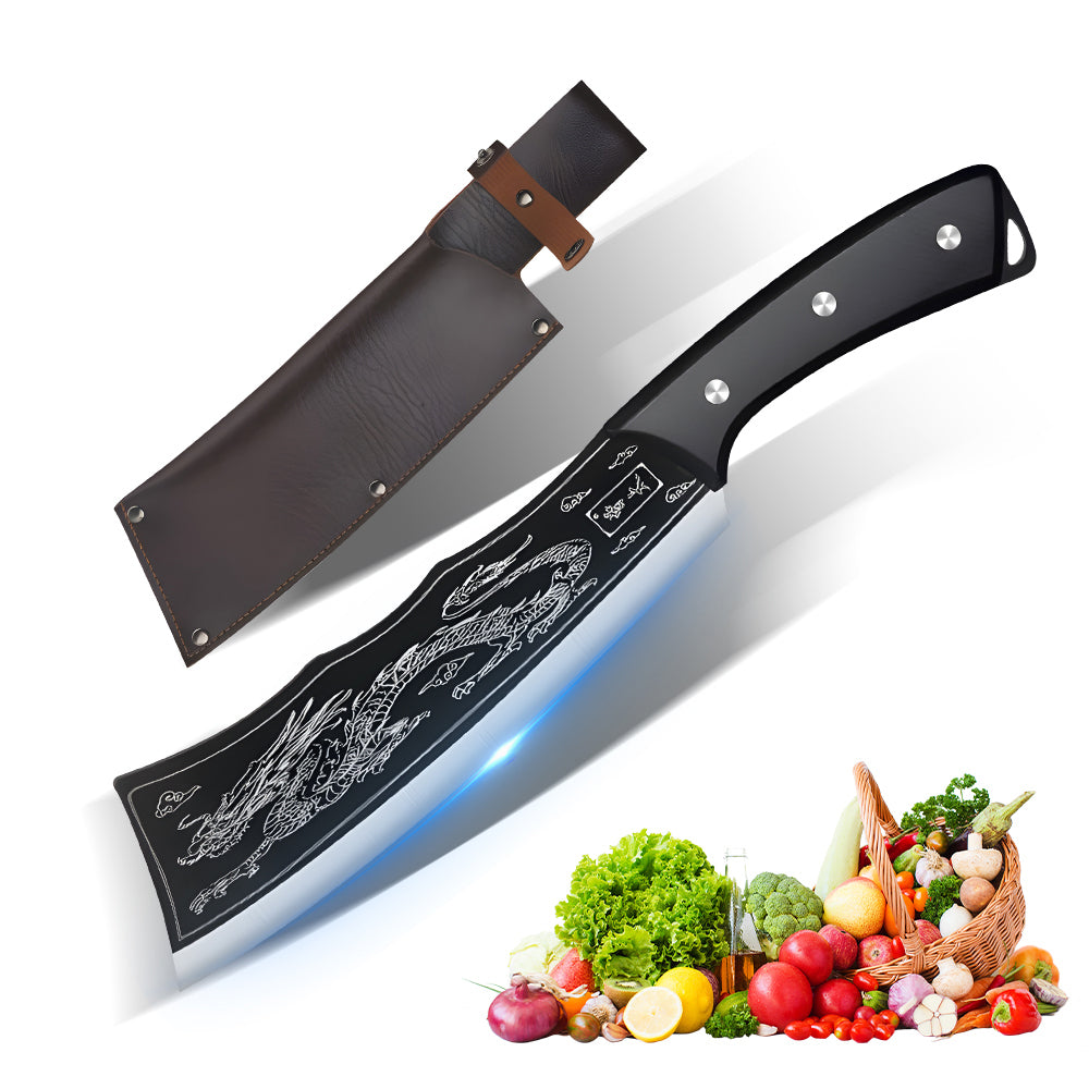 Drakenhakmes Zware Beenhakmes With Lederen Sheath, Ultrascherp Stainless steel Chinese Cleaver