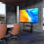 Large wooden tv-floor stand with height adjustment and storage shelf