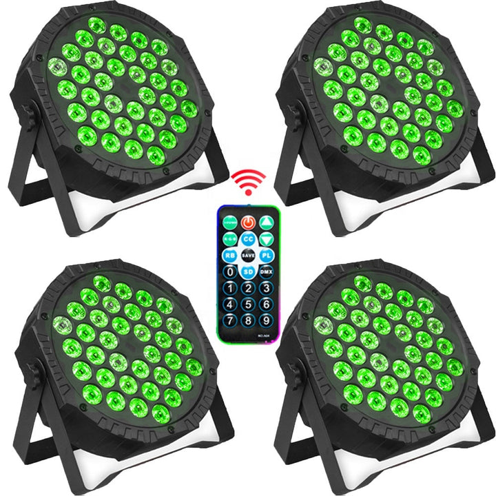4 pieces 36LED enkelkleurige RGB Par-lights stage lighting with DMX-control for indoor, suitable for DJ, disco, kerst, wedding, party