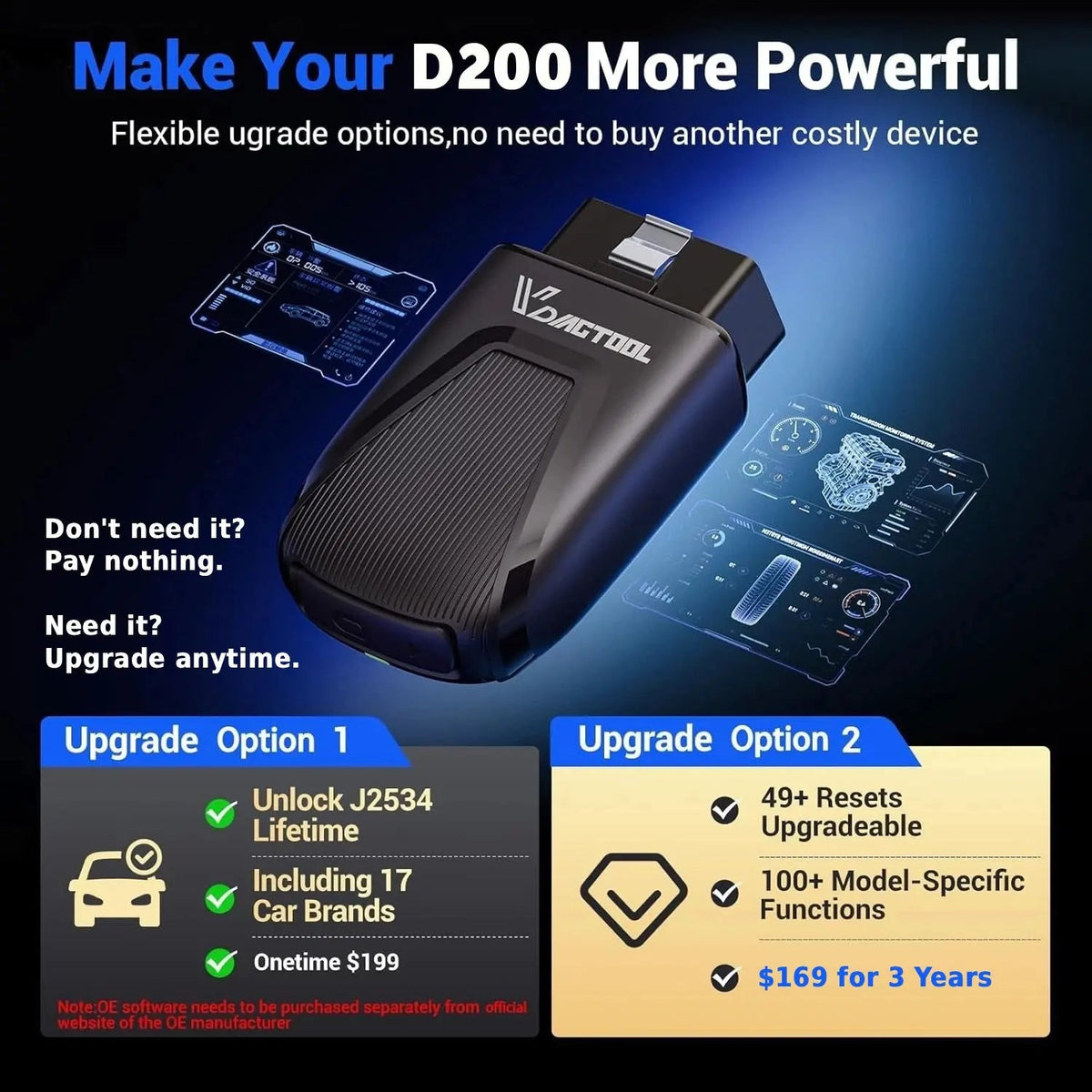2026 New Auto Diagnostic tool VDIAGTOOL D200 Wireless BT Full system Scan OBD2 Bidirectional Scanner Free update PK XTOOL A30