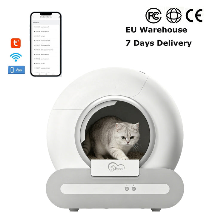 smart litter box self-cleaning easy clean te make PP material 65L capacity oval shape shipping from EU direct from stock available