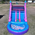 Commercial PVC dual-lane inflatable water slide for outdoor use, wet and dry inflatable slide with splash pool and blower for family parties